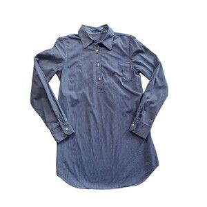 J. McLaughlin Blue & White Striped Popover Tunic Sz S 3/4 Button Rounded Hem